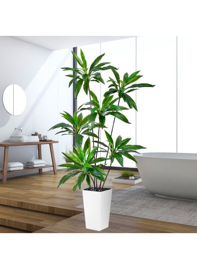 MirageBotanics Nordic Home Living Room Office 5ft Artificial Plant Decoration Fake Loose Tail Dracaena Artificial Plantain Tree Potted Artificial Tree Artificial Green Plant (Include White Tall Planter) - Image 1